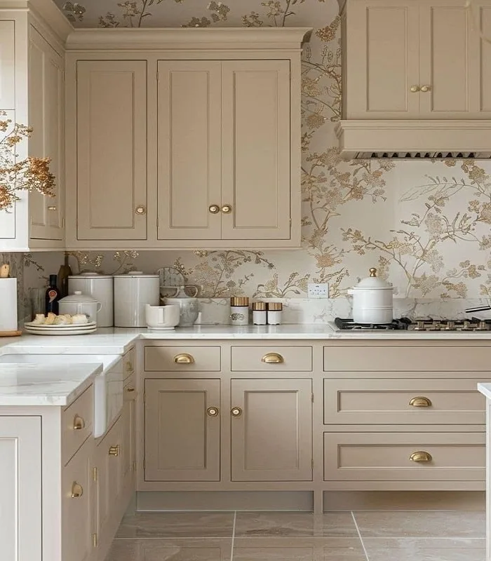 کابینت‌های آشپزخانه به رنگ بژ و کرمی